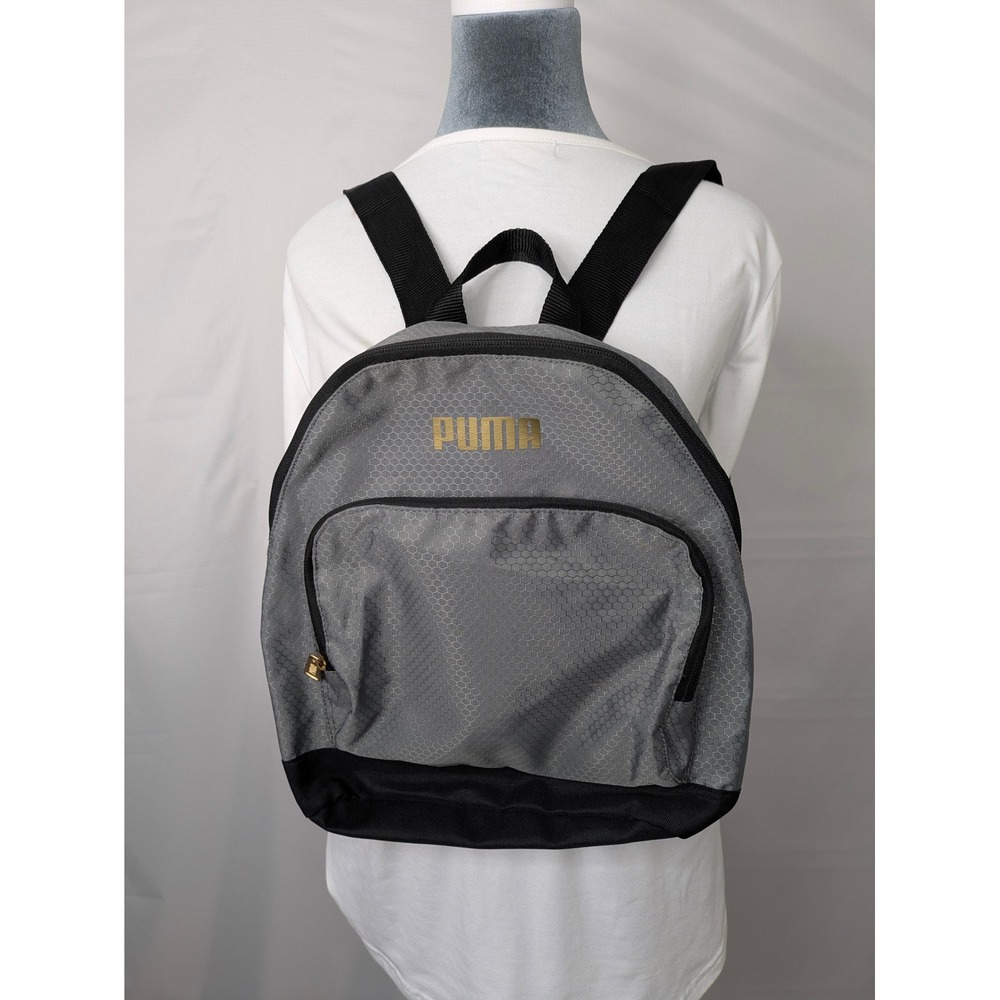 Puma Gray Black Mini Backpack Gold Logo Small Casual School Travel Bag